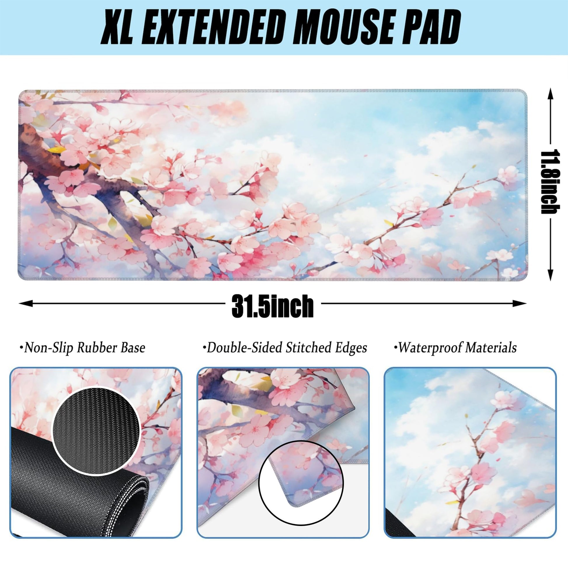 Large Gaming Mouse Pad for Desk,Cherry Blossom Tree Desk Mat for Desktop,Watercolor Floral Desk