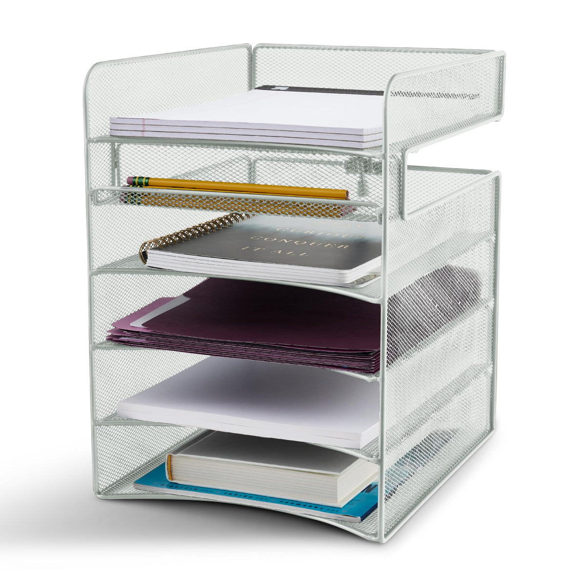 Safco Onyx Hanging Desktop Organizer with 5 Horizontal Trays, Under-Desk Storage. Fits Tables 1.75"