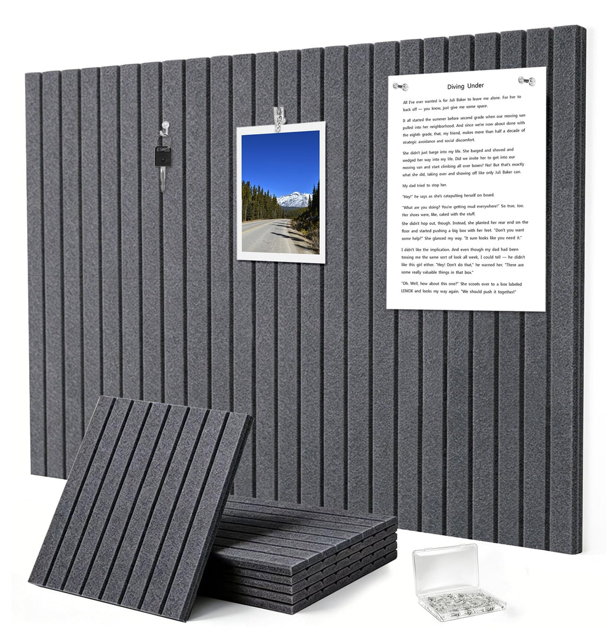 G Gamit 0.47" Thick Felt Pin Board 36"x24" Large Cork Board Alternative 6 Pack 11.81"x11.81"Felt