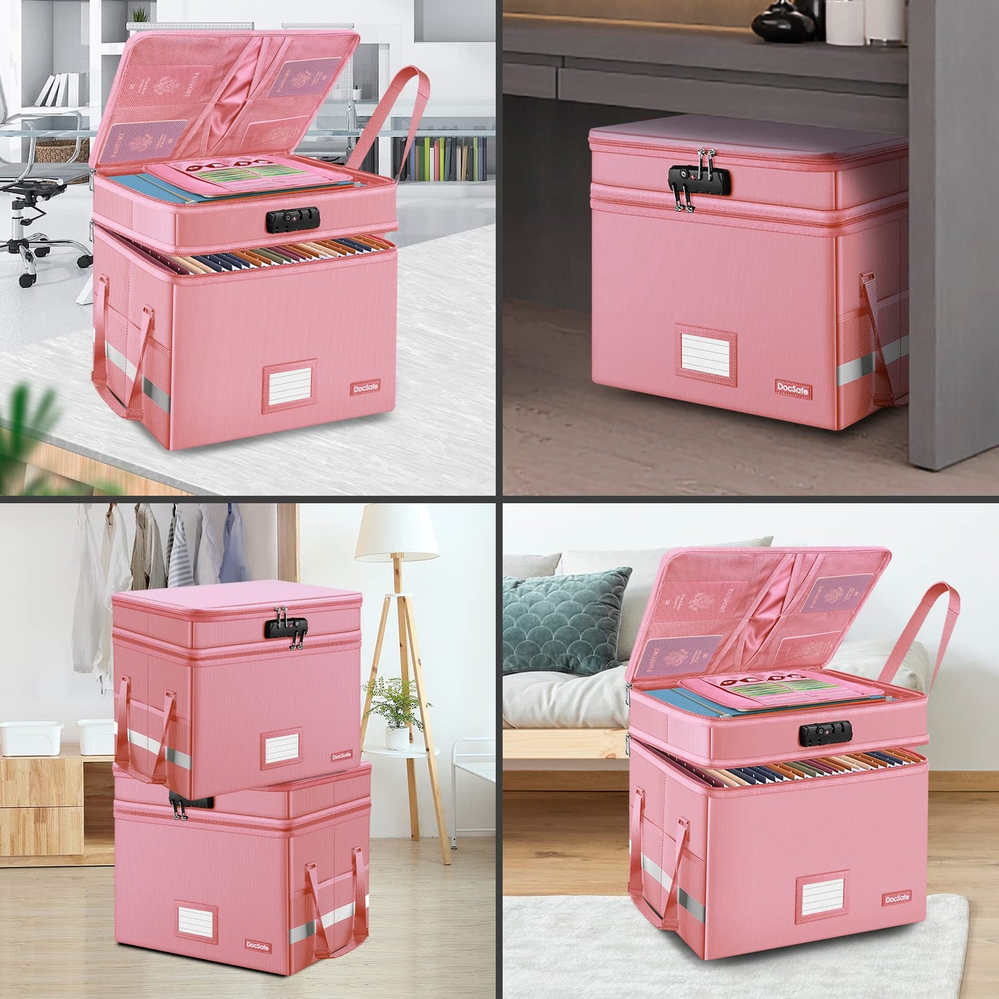 DocSafe File Box with Lock,Multi-Layer Fireproof Document Box Collapsible File Storage Organizer