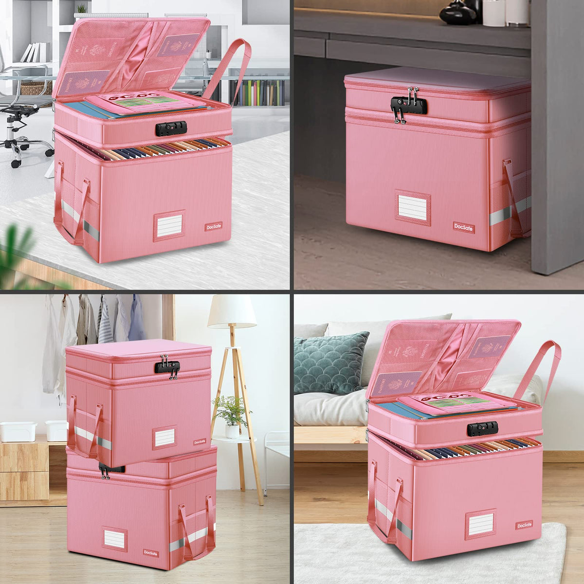 DocSafe File Box with Lock,Multi-Layer Fireproof Document Box Collapsible File Storage Organizer