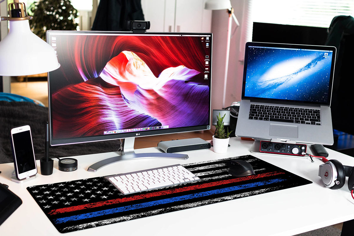 Extended Large Gaming Mouse Pad Red Blue American Flag XXL Size Keyboard Mouse Mat Desk Pad with
