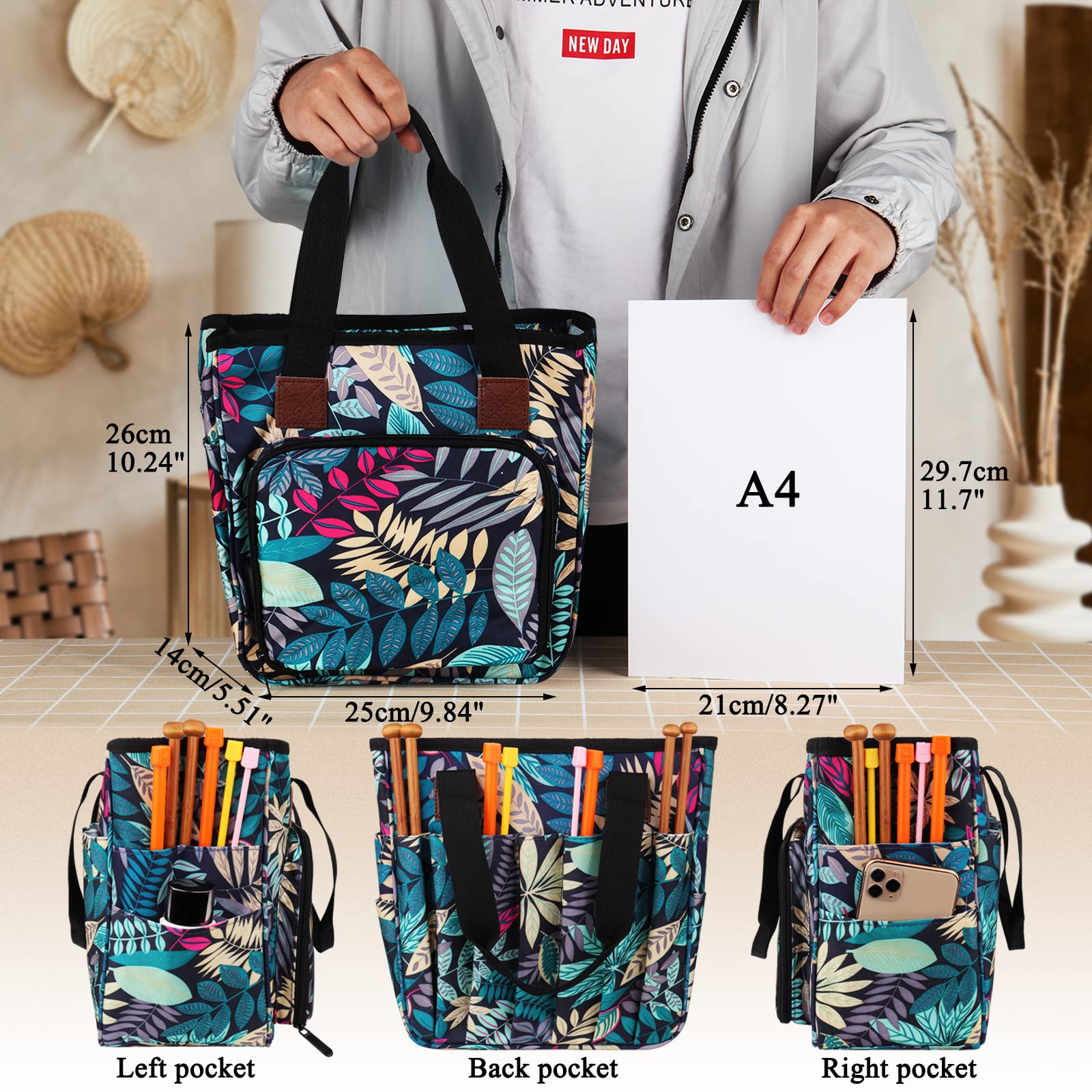 Coopay Crochet Bag w/Shoulder Strap, Yarn Bag Knitting Tote Bag-Forest