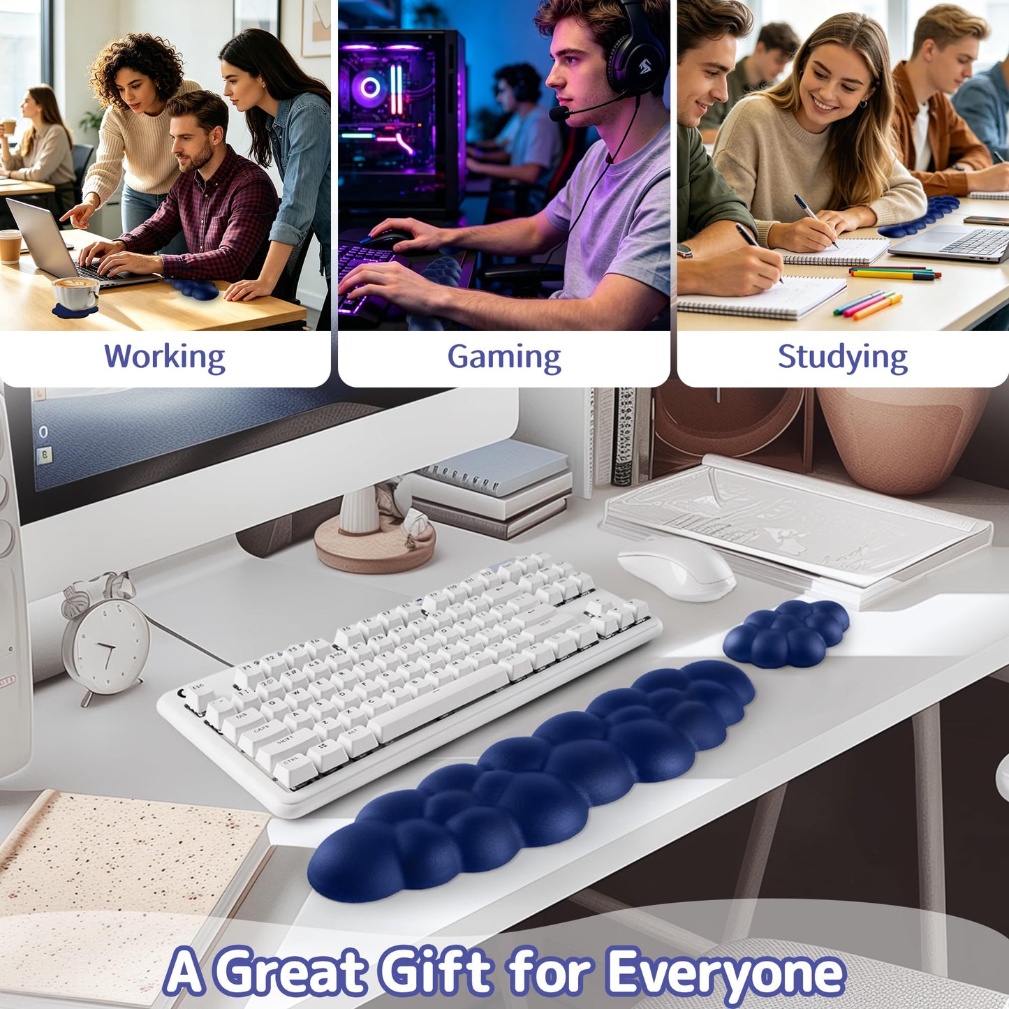 Sushret Cloud Wrist Rest Keyboard, Cloud Keyboard Wrist Pad Set with PU Leather Memory Foam, Cute