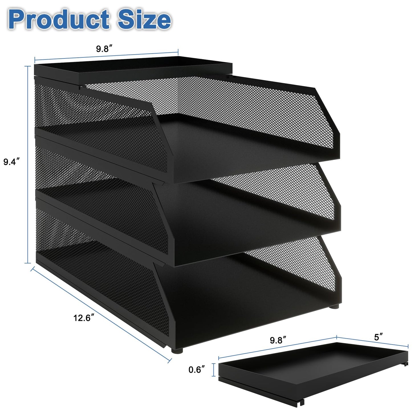 Natwind 3-Tier Stackable Metal Mesh Desk Paper Tray Organizer,Black