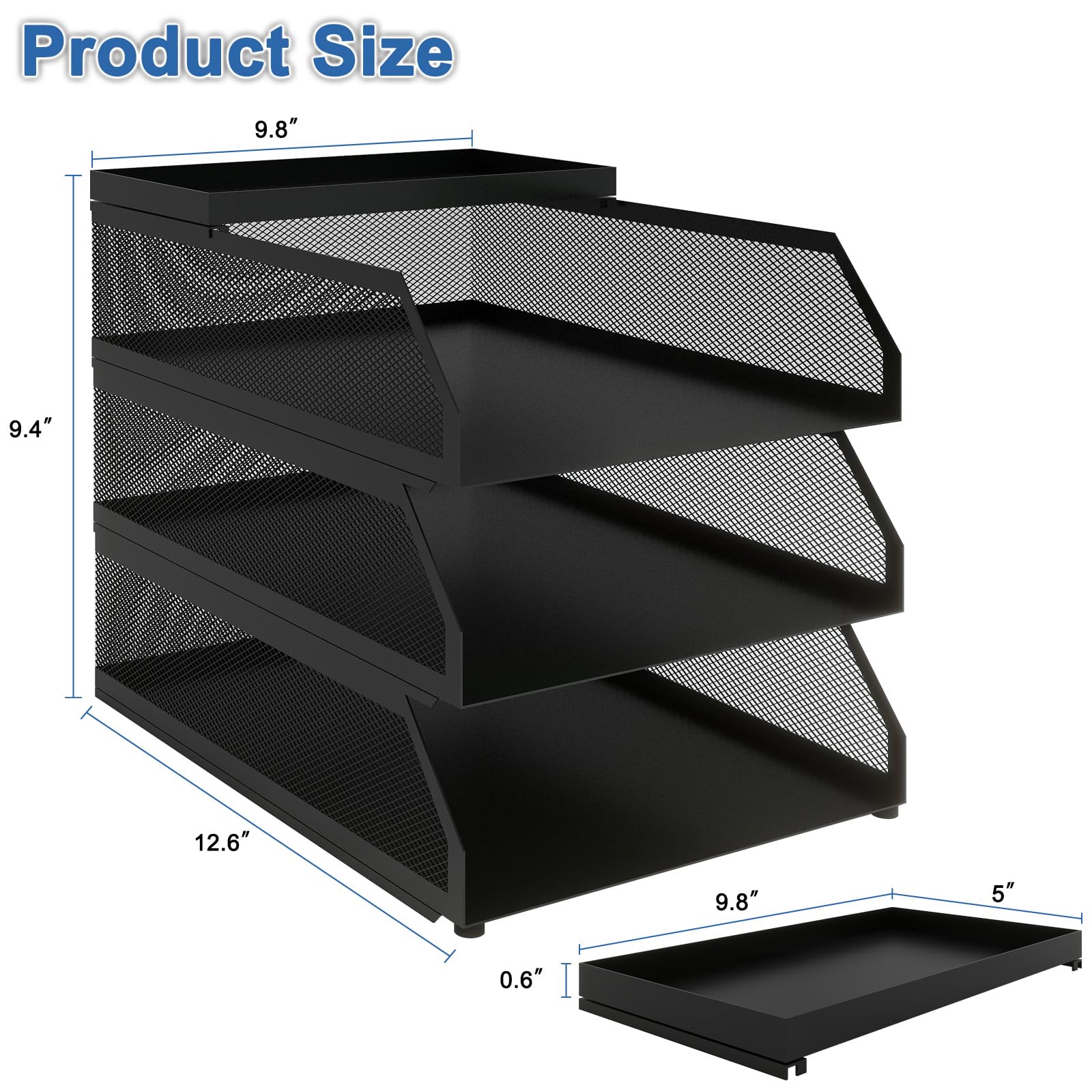 Natwind 3-Tier Stackable Metal Mesh Desk Paper Tray Organizer,Black