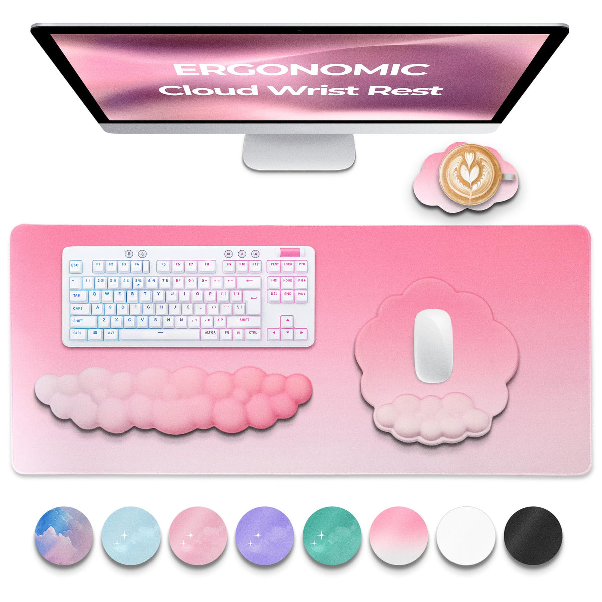 TheTrulyCharter Premium Quality Cloud Wrist Rest Keyboard & Mouse Pad Set – Ergonomic Memory Foam