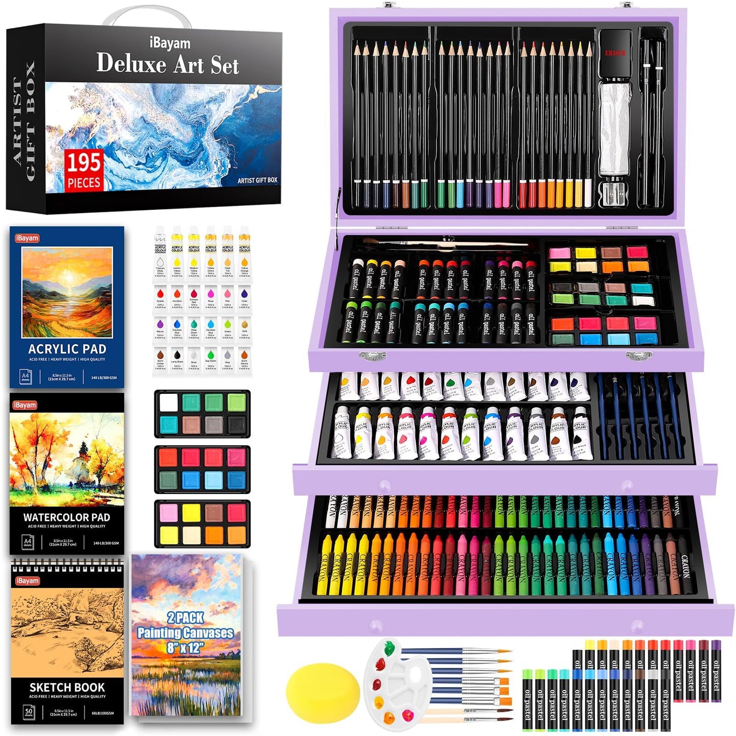 iBayam Art Supplies,195 Pack Deluxe Art Set Drawing Painting Supplies Kits