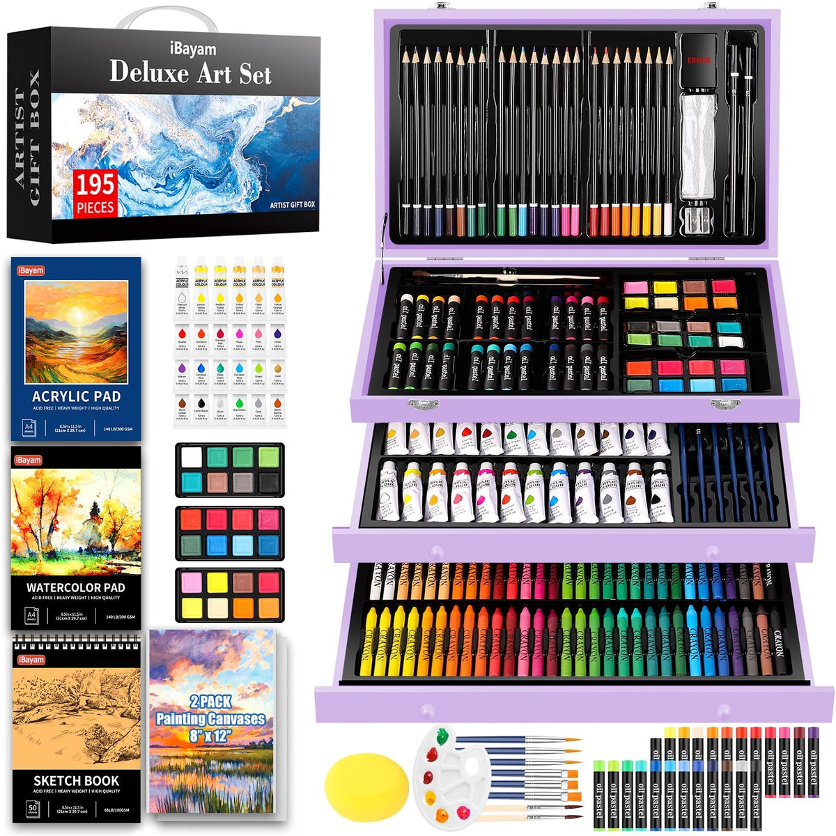 iBayam Art Supplies,195 Pack Deluxe Art Set Drawing Painting Supplies Kits