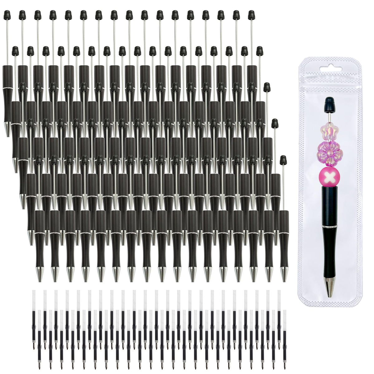 420 Pieces DIY Beadable Pen Bulk Kit – 140 PCS Ballpoint Pen with Refills & Bags – Perfect for