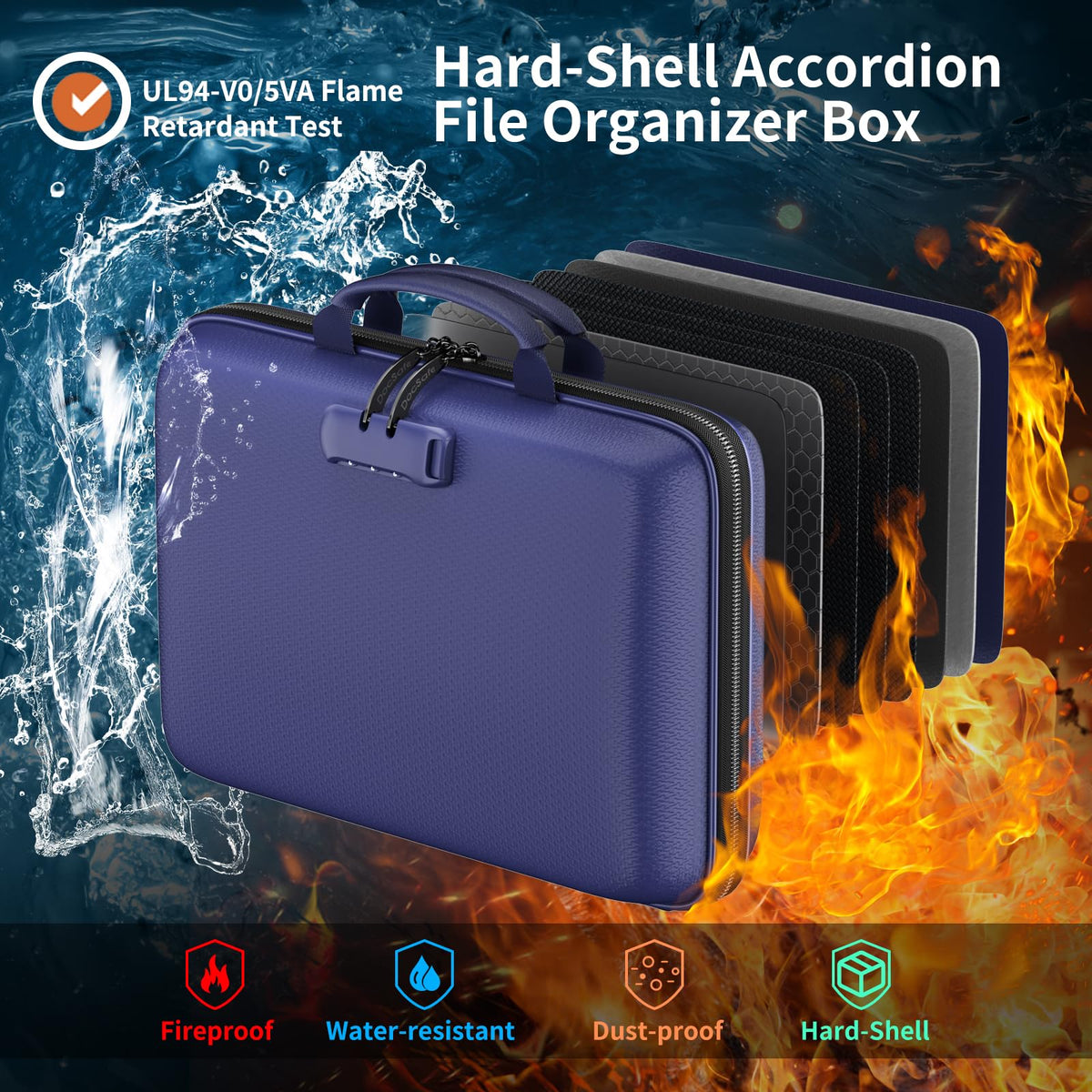 DocSafe Fireproof File Organizer with Lock, Hard-Shell Case Fireproof Document Box with 13 Pocket