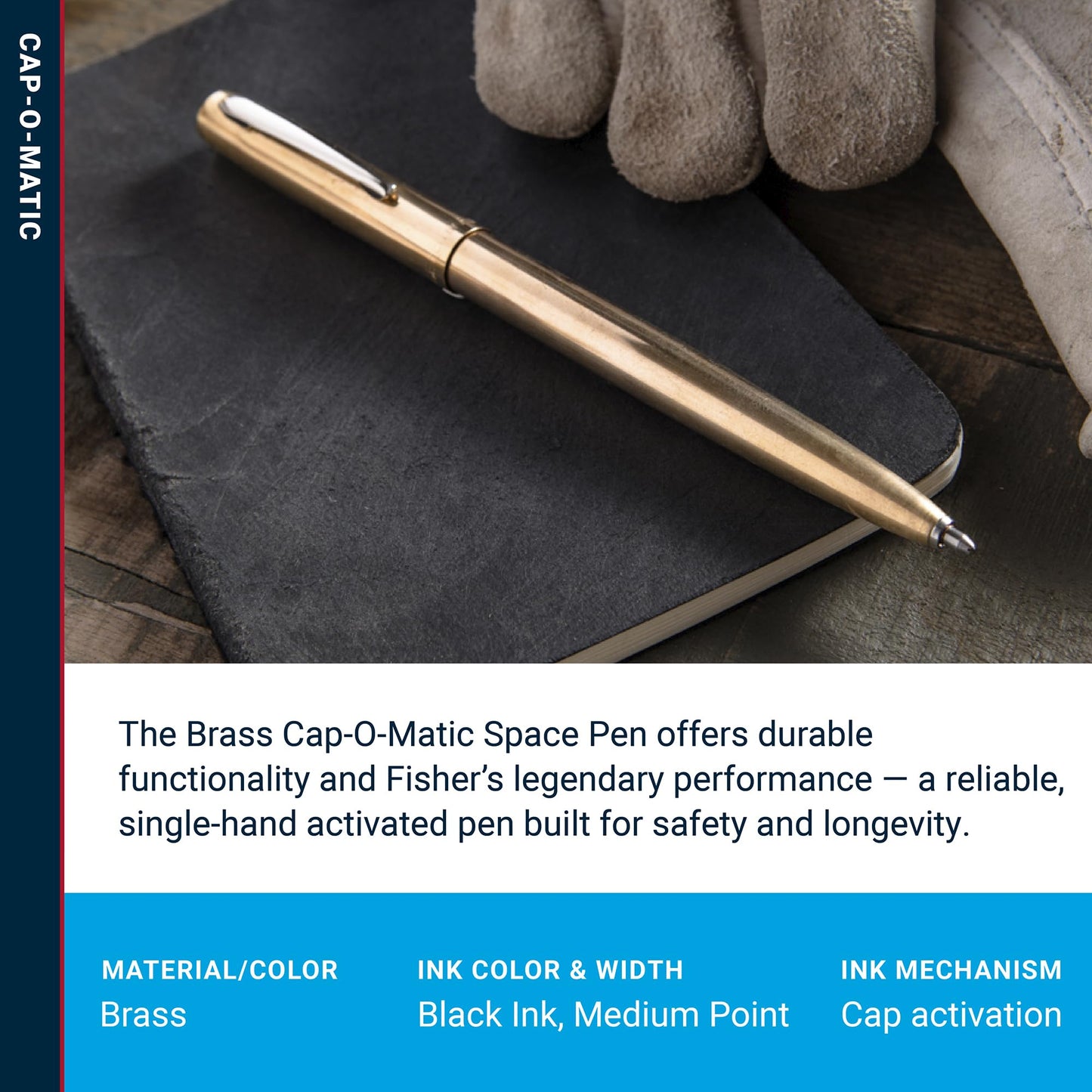 Fisher Space Pen Brass Alloy Cap-O-Matic Pen, Black Ink, Gift Box