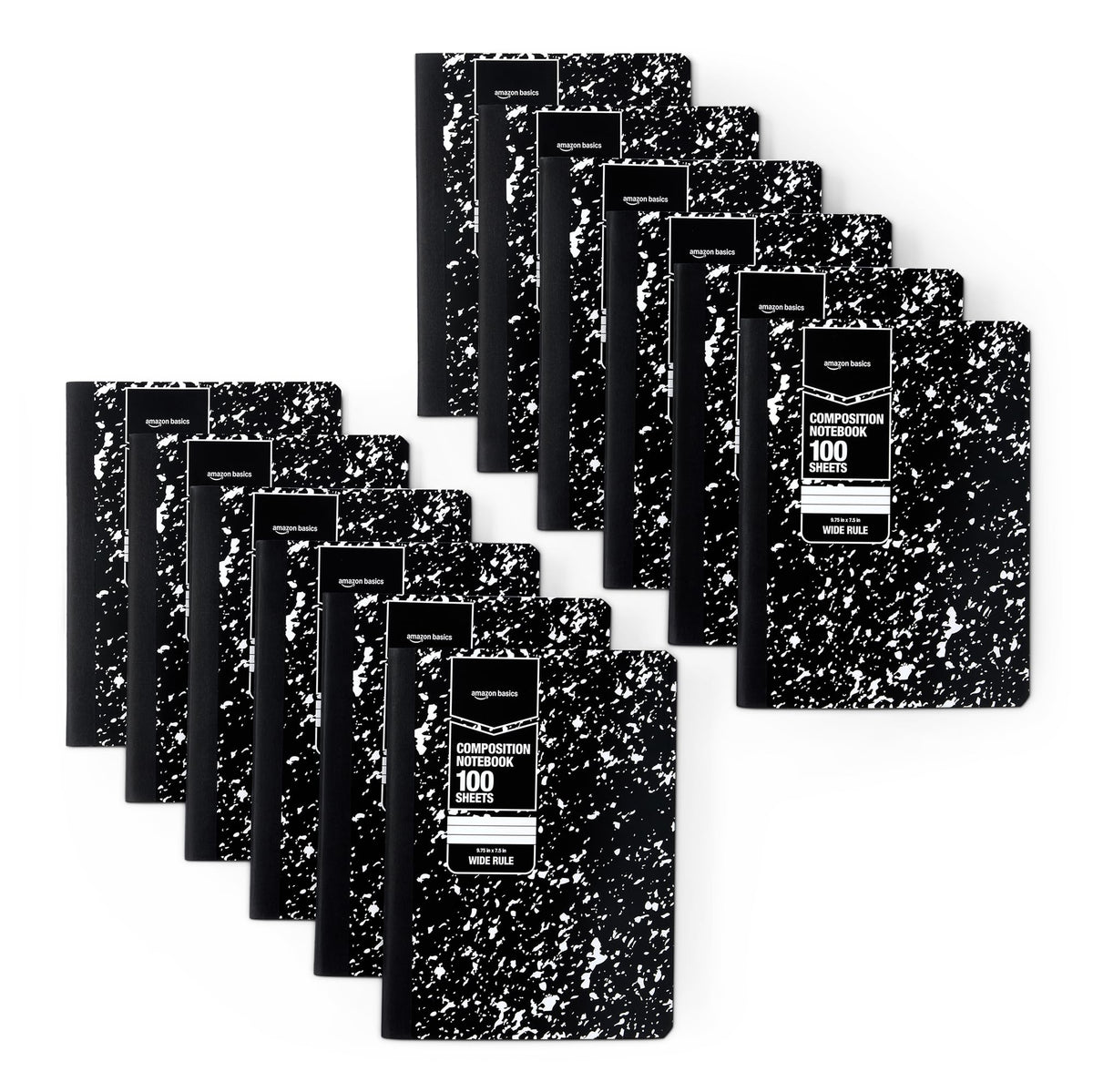 Amazon Basics Composition Notebook, Wide Ruled, 100 Sheets, 9.75" x 7.5", Marble Black, 12-Pack