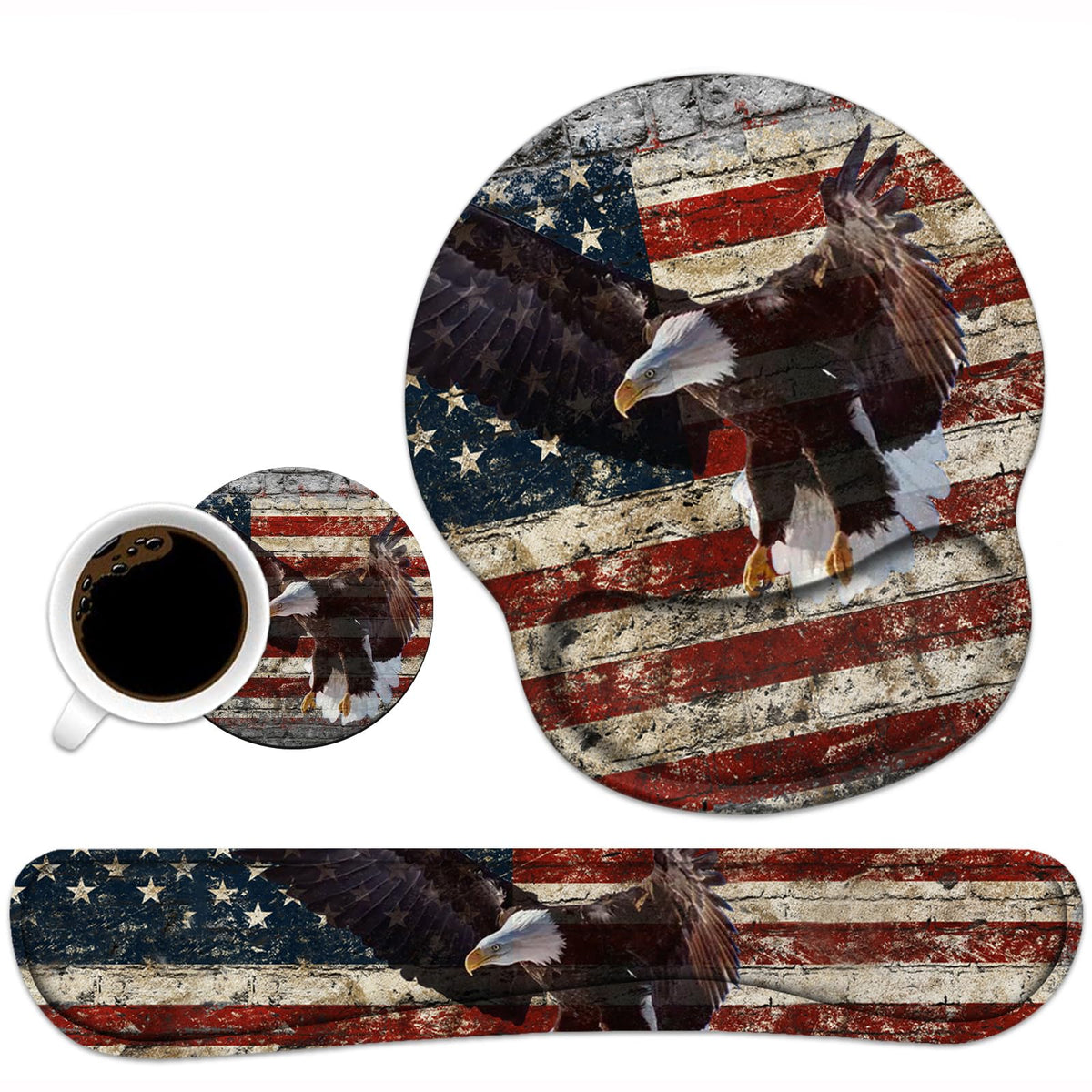 Keyboard Wrist Rest and Mouse Pad Wrist Support Set with Coasters, Non-Slip PU Base, Easy Typing