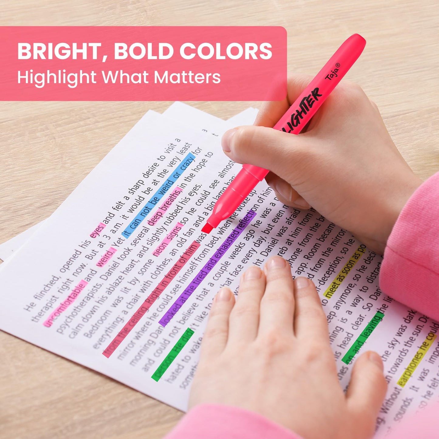 Taja 60 Pack Highlighters, Assorted 6 Colors, Chisel Tip with No Bleed Ink