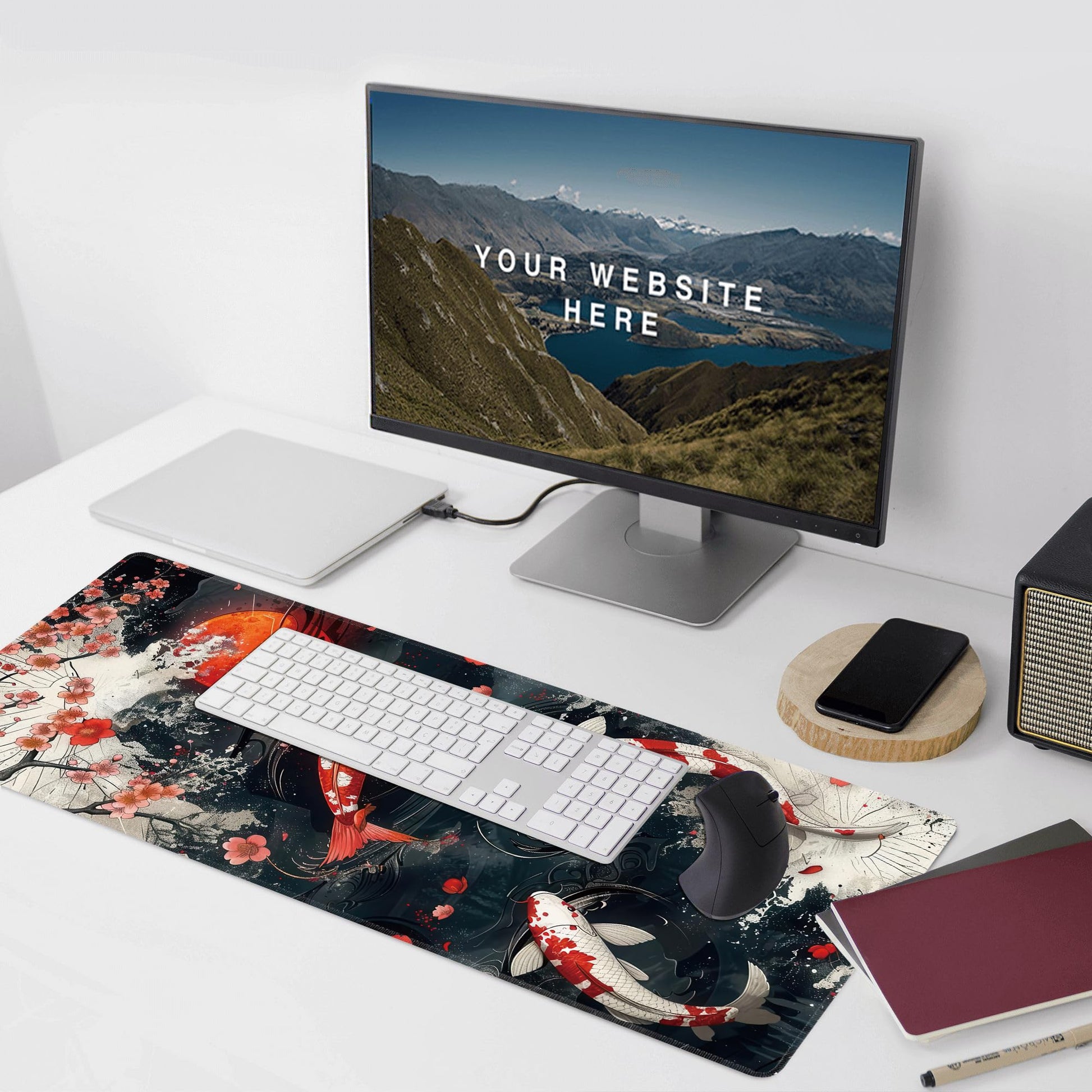 Koi Fish Large Mouse Pad,Gaming Keyboard Desk Pad,Extended Mouse Mat Non-Slip Rubber Base with