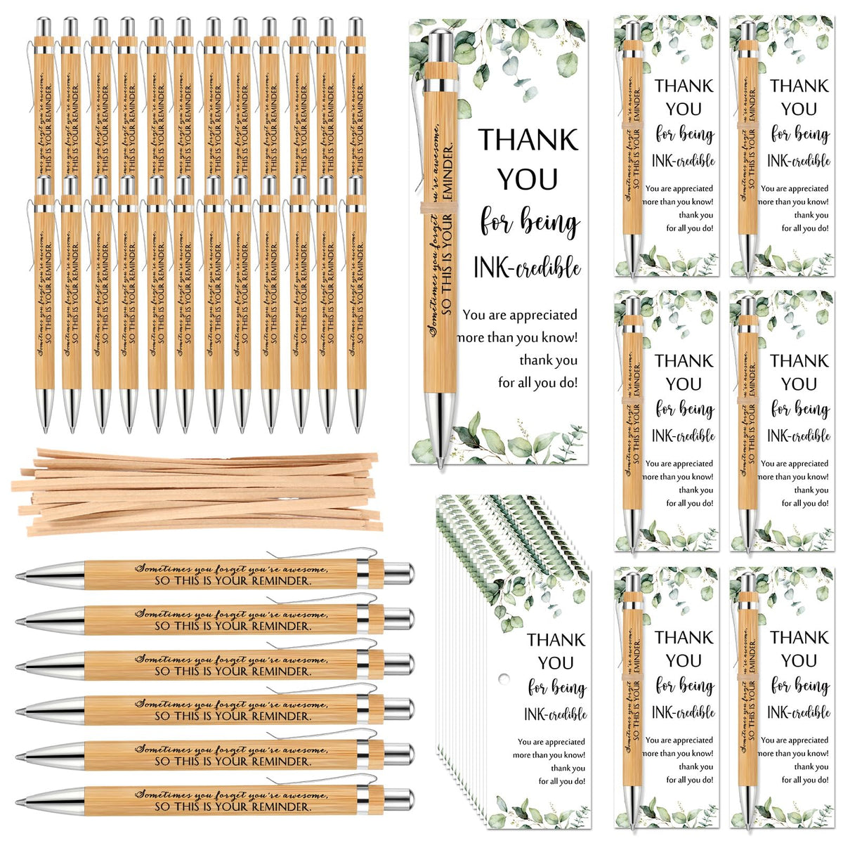 Yeaqee 36 Sets 36 Sets Bamboo Pens with Thank You Card, Your Reminder