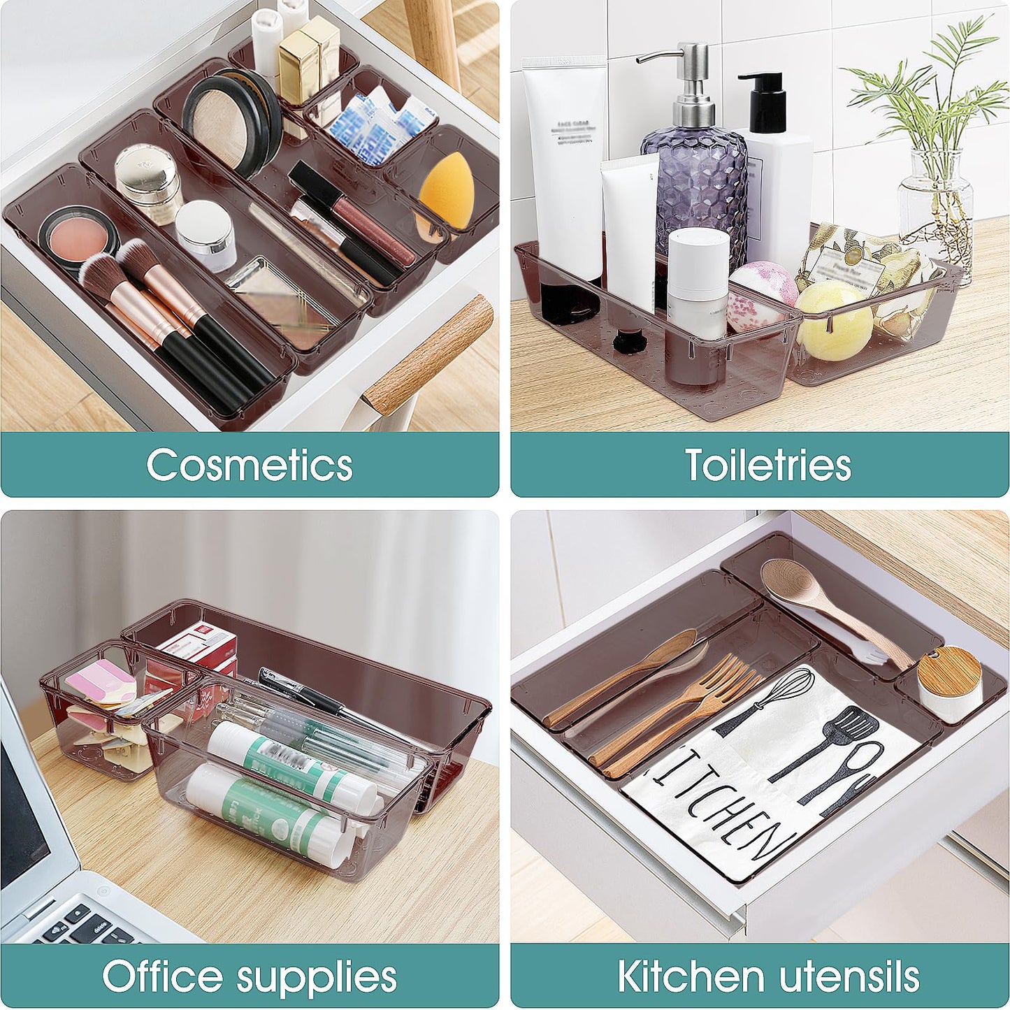 25 PCS Plastic Drawer Organizer Set, Makeup Organizers and Storage Bins