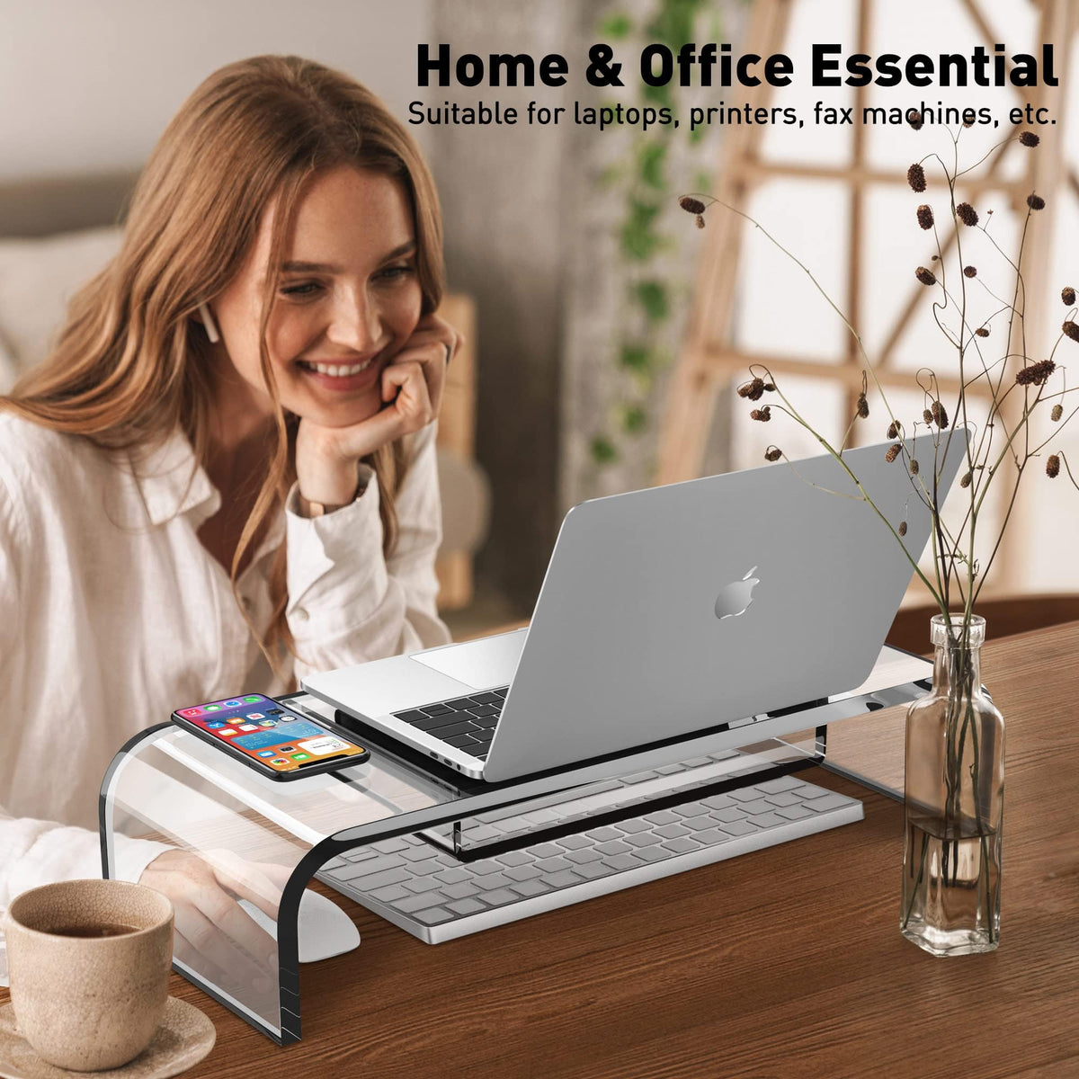 Premium Acrylic Monitor Stand Riser - Automotive-Grade Non-Yellowing Organic Glass, Crystal Clear