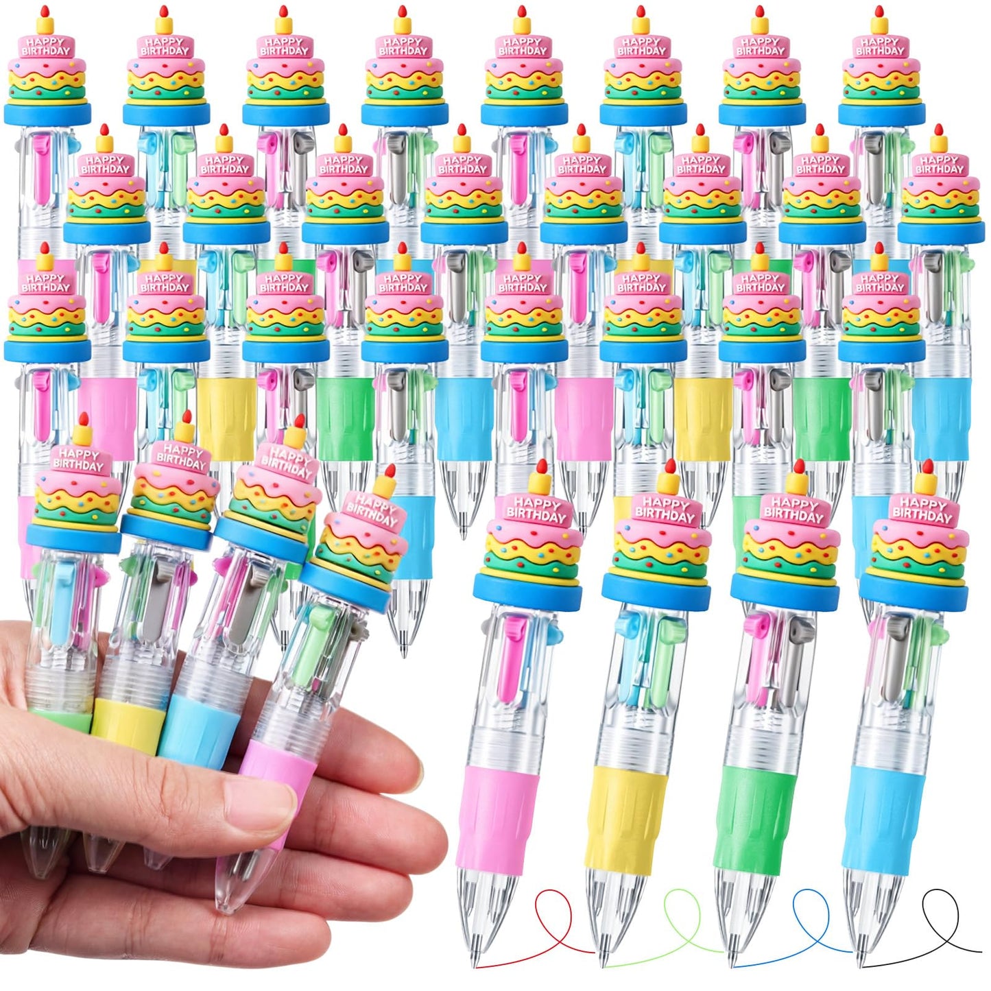 Kosiz24 Pack Happy Birthday Gifts Multicolor 4 in 1 0.5mm Ballpoint Pens