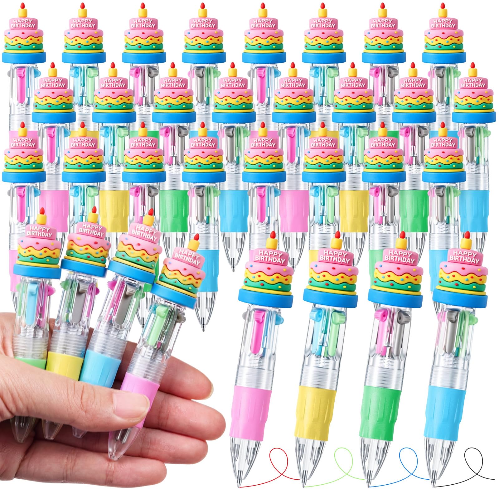 Kosiz24 Pack Happy Birthday Gifts Multicolor 4 in 1 0.5mm Ballpoint Pens