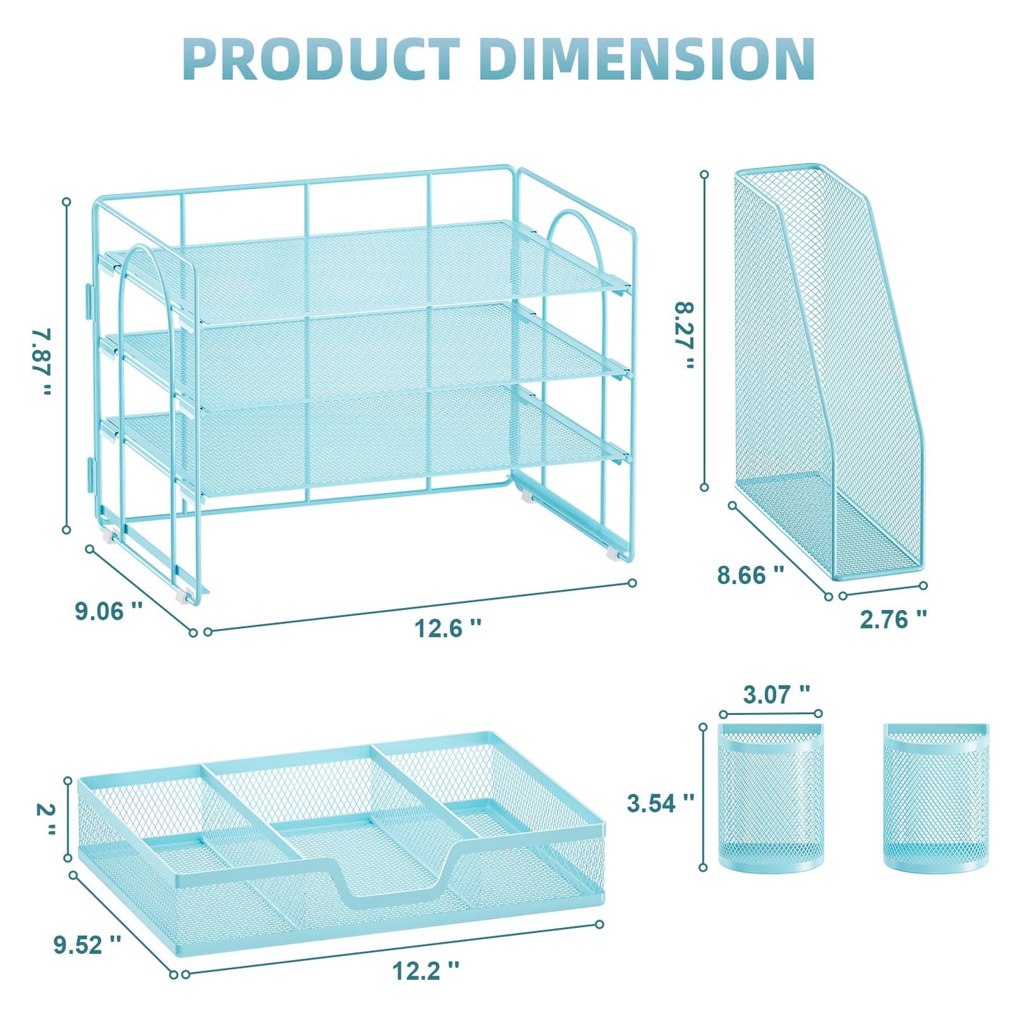 Marbrasse 4-Tier Paper Tray Organizer with Drawer and Pen Holder, Blue