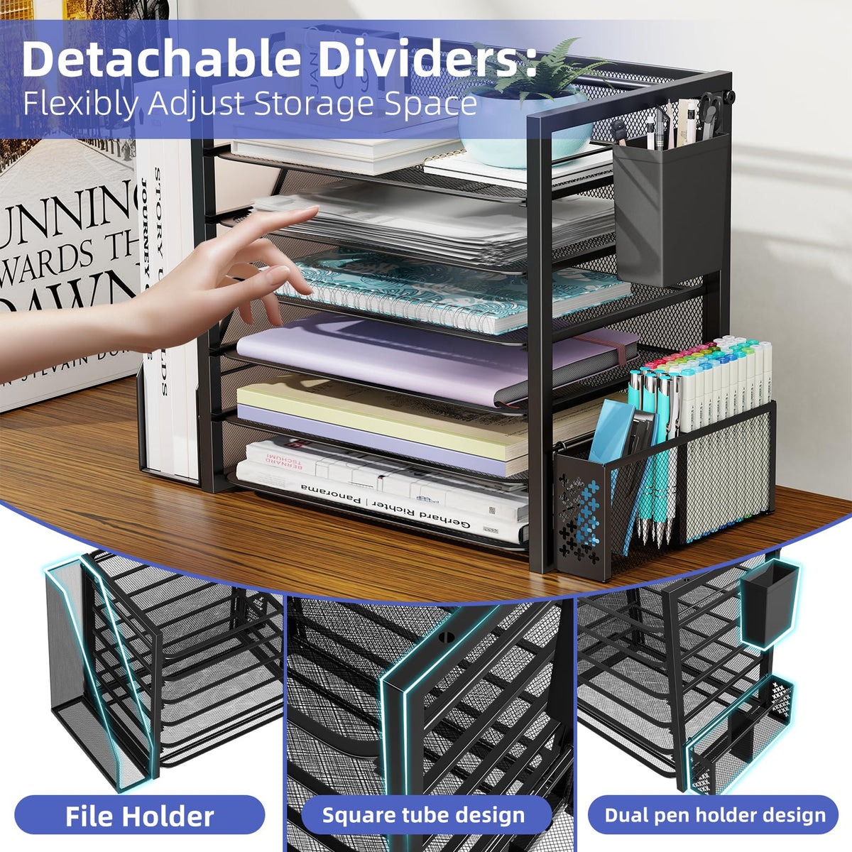 Simple Trending Desk File Organizer, 6-Tier Paper Organizer for Desk, Black