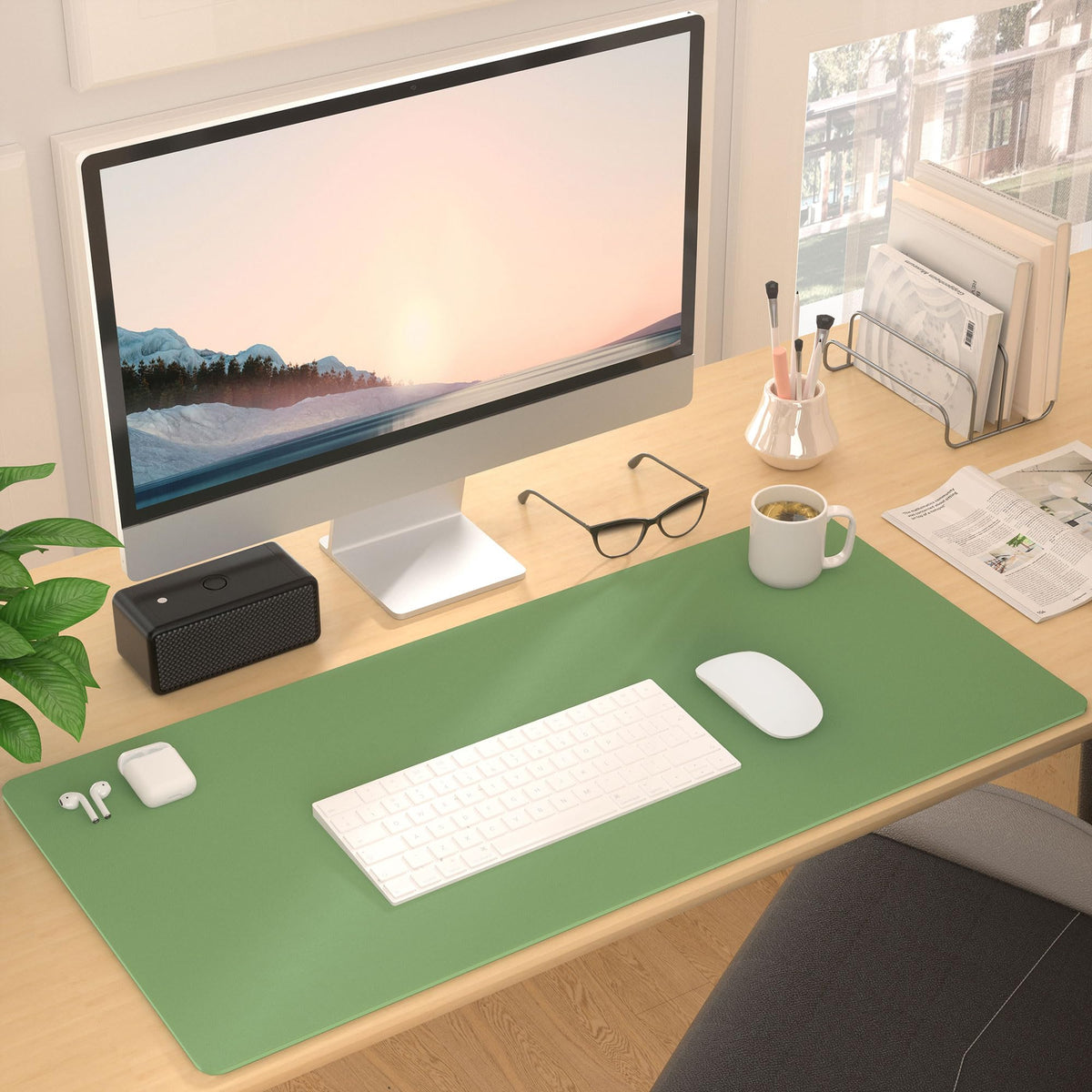 Roslim Leather Desk Pad Protector,Mouse Pad,Non-Slip Computer Mat for Desk,PU Leather Office Desk
