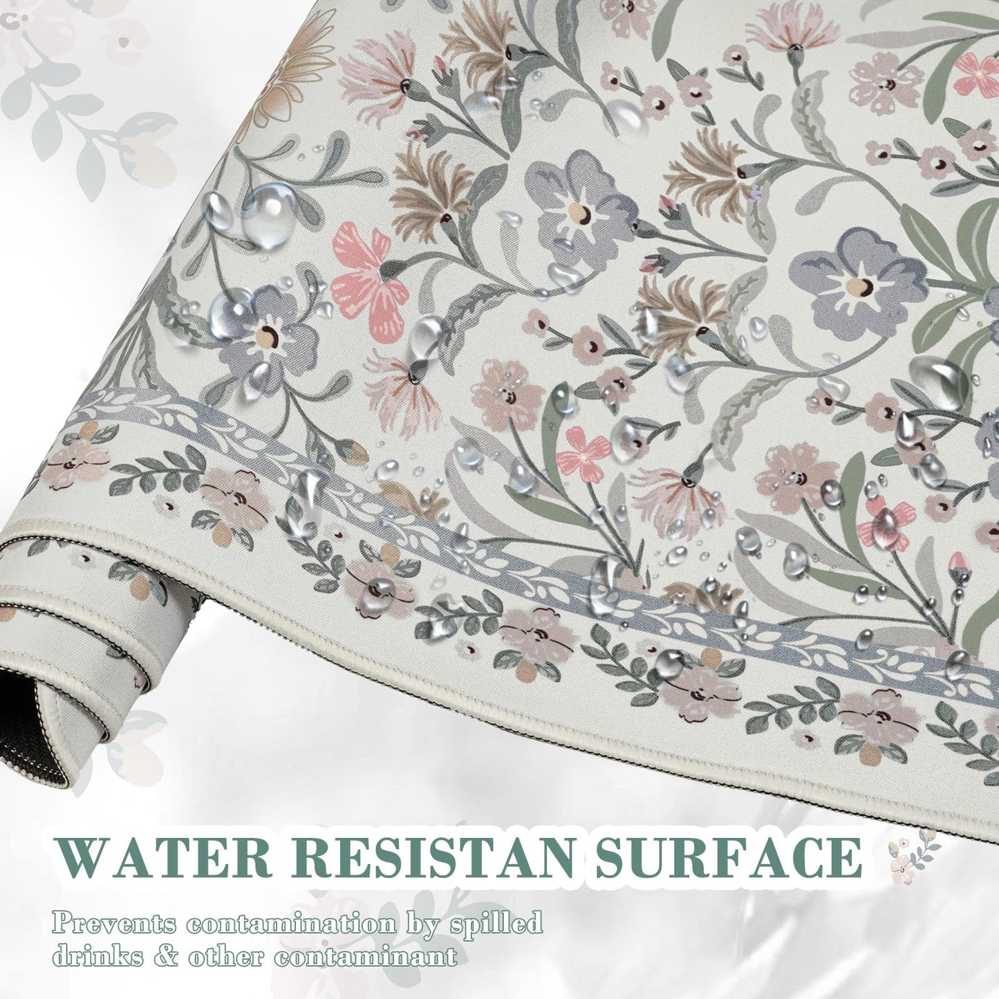iCasso Aesthetic Desk Mat,31.5x11.8in Mouse Pads, Gray Floral