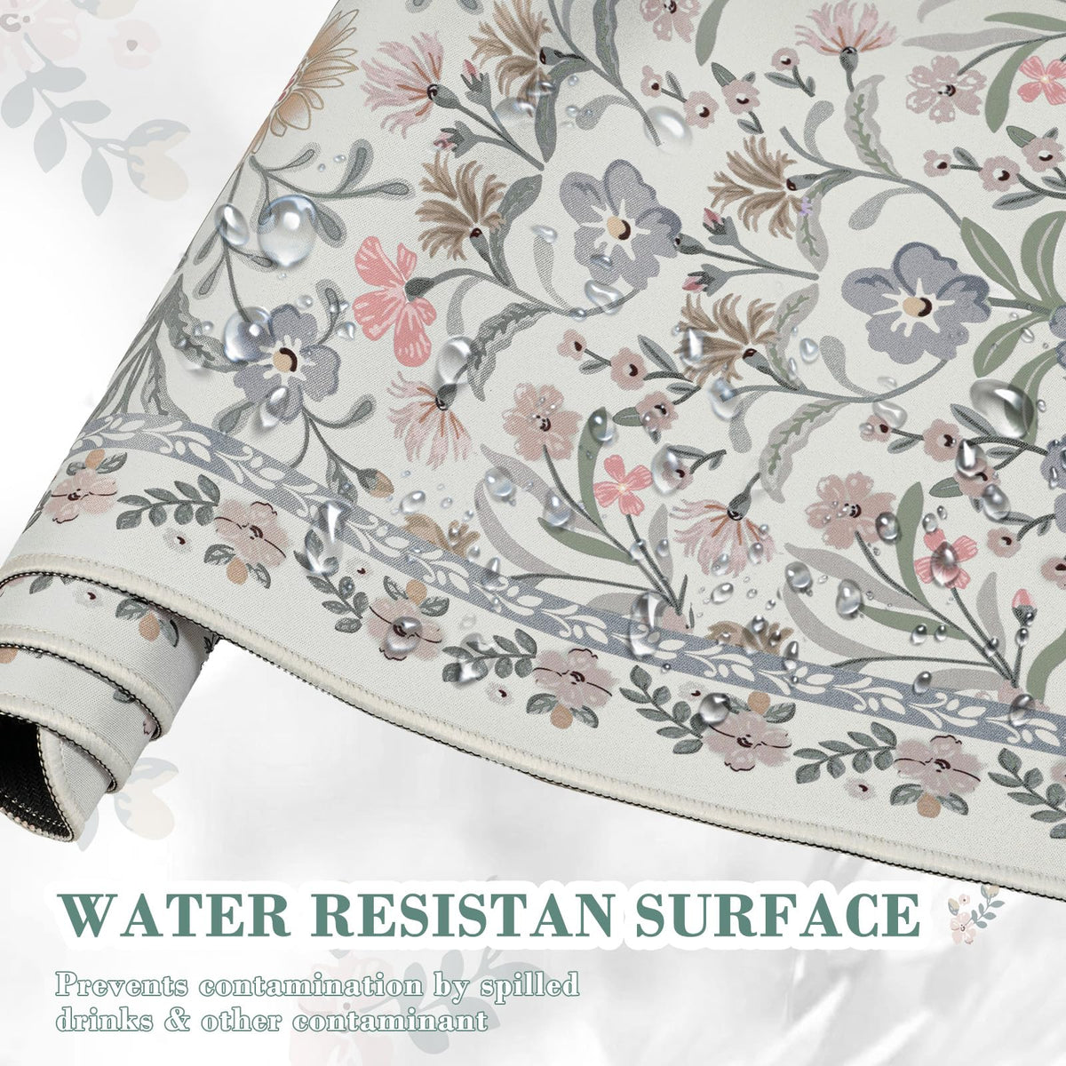 iCasso Aesthetic Desk Mat,31.5x11.8in Mouse Pads, Gray Floral