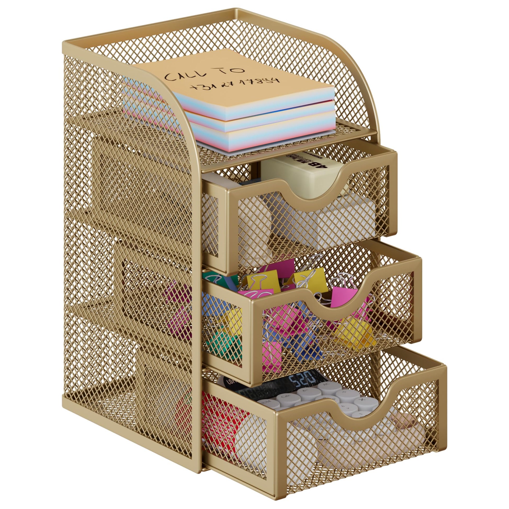 EasyPAG Mesh Desk Organizer with 3 Drawer Office Desktop Organizers and Accessories Stationery