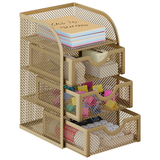 EasyPAG Mesh Desk Organizer with 3 Drawer Office Desktop Organizers and Accessories Stationery