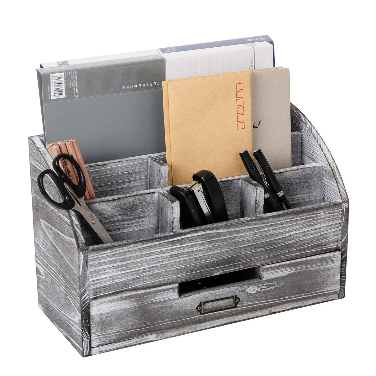 canwedance Distressed Rustic Wooden Office Desk Organizer 5 Compartment with 2 Drawer &Counter Desk