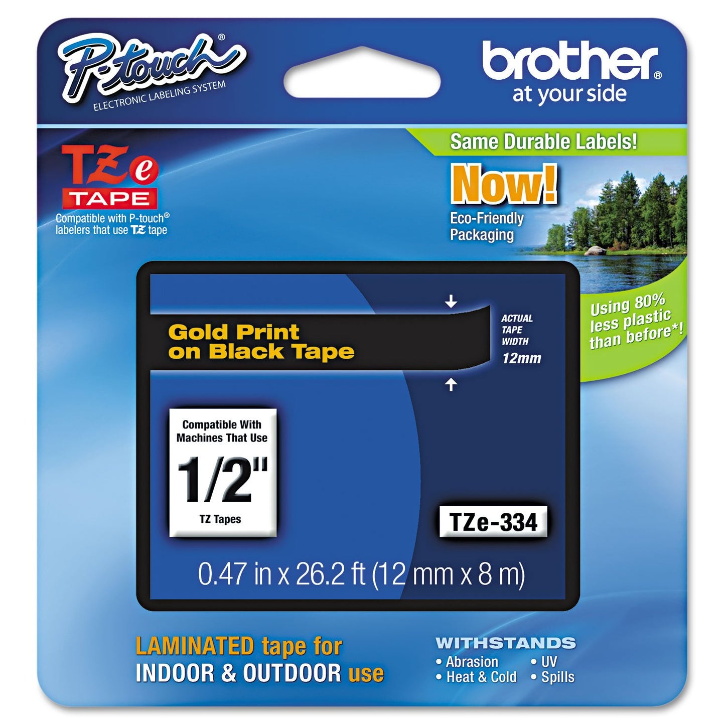 Brother TZE334 P-Touch Standard Adhesive Laminated Labeling Tape, 1/2W