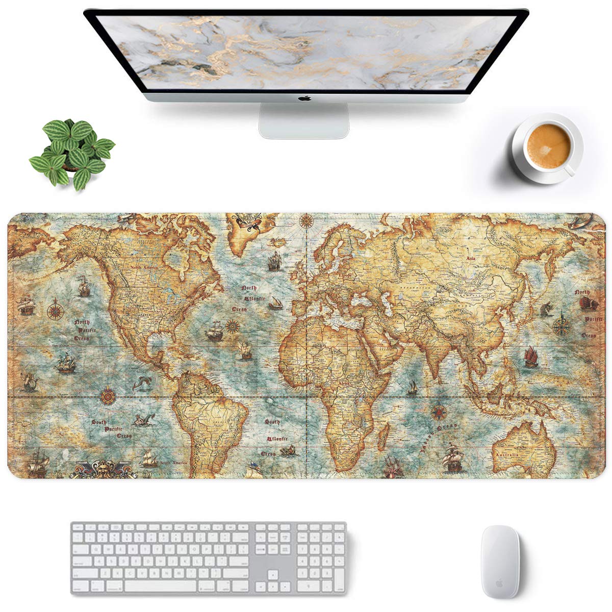 Auhoahsil Large Gaming Mouse Pad, XXL 35.4 x 15.7 in Desk Mat, World Map