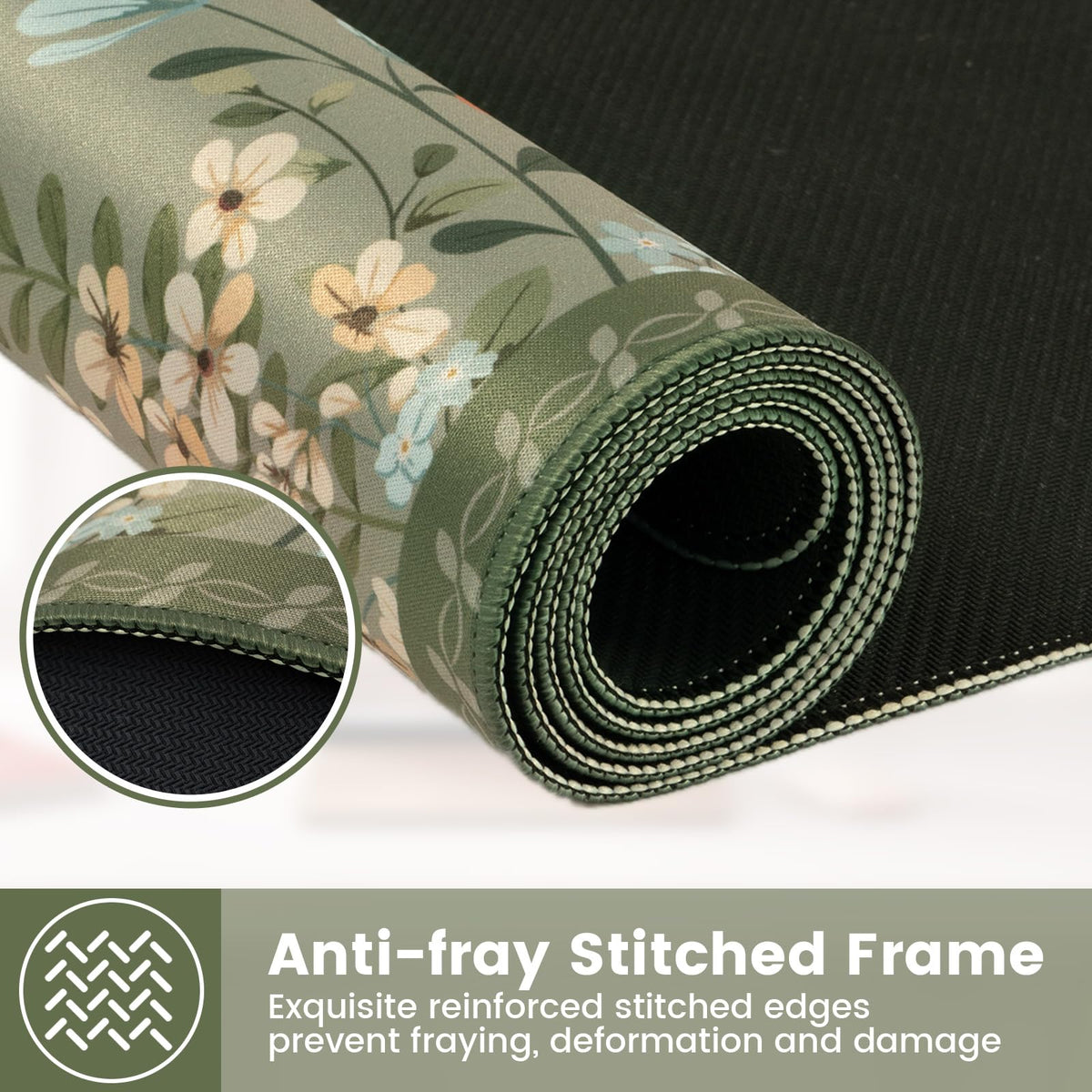 HAOCOO Dark Green Floral Desk Mat, XL Mouse Pad for Keyboard, Non-Slip Base
