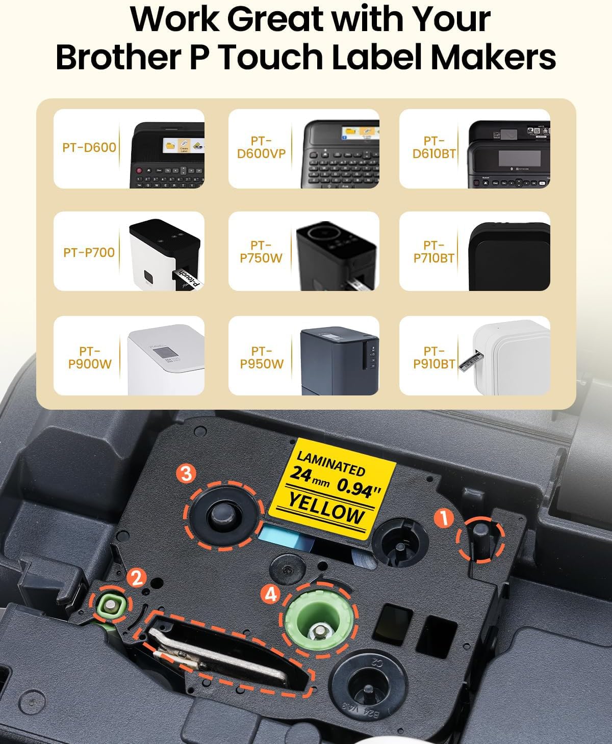TZe-651 TZe651 Replacement for Brother P Touch Label Tape Yellow 24mm 0.94