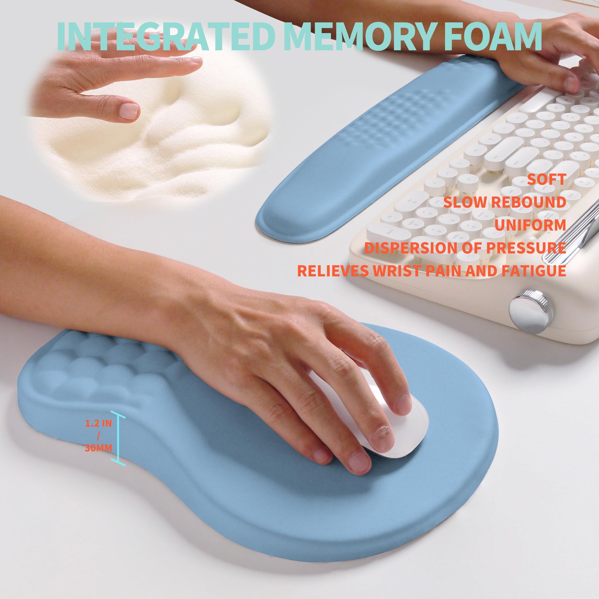 KUOSGM 2-in-1 Ergonomic Set, Wave Rise Keyboard Wrist Rest and Massage Bulge Slope Mouse Pad Wrist