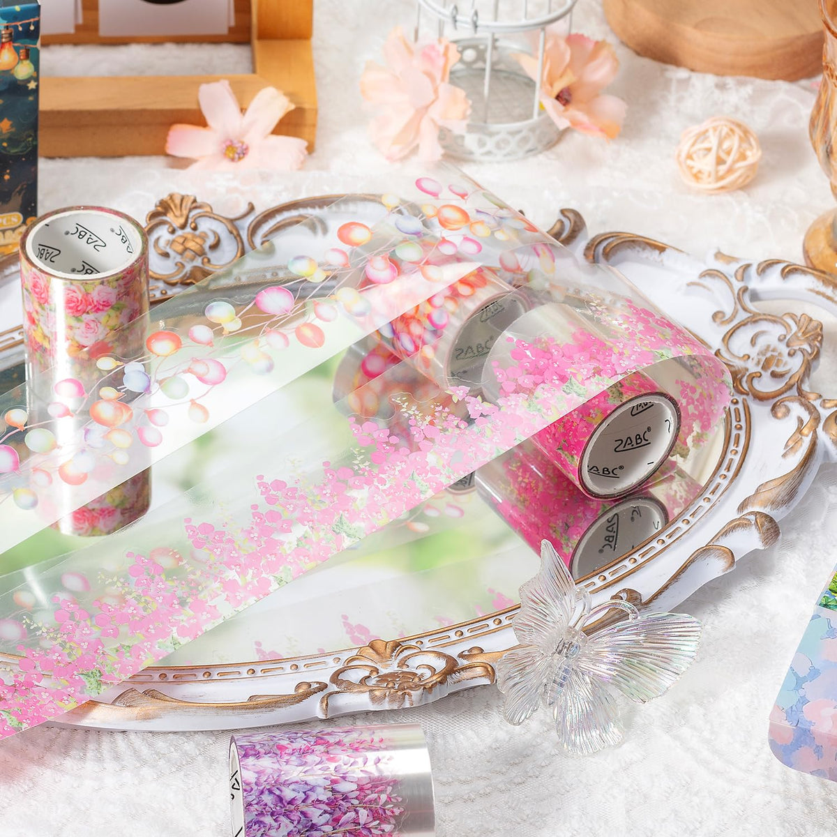 YOUQIWJ Vintage Floral Wide Washi Tape, 6 PET Rolls for Journaling Crafts