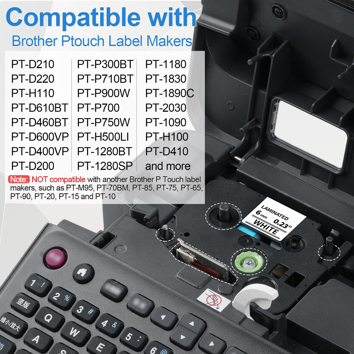 6-Pack 6mm 0.23'' Label Tape Replacement for Brother P Touch TZe-211 TZe211