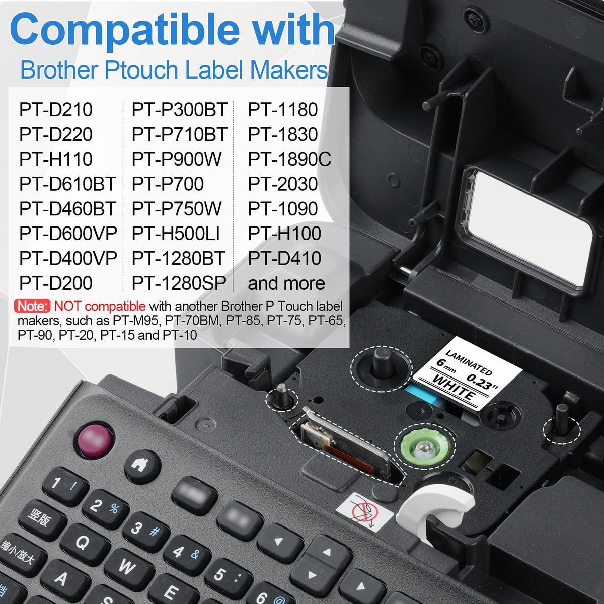 6-Pack 6mm 0.23'' Label Tape Replacement for Brother P Touch TZe-211 TZe211