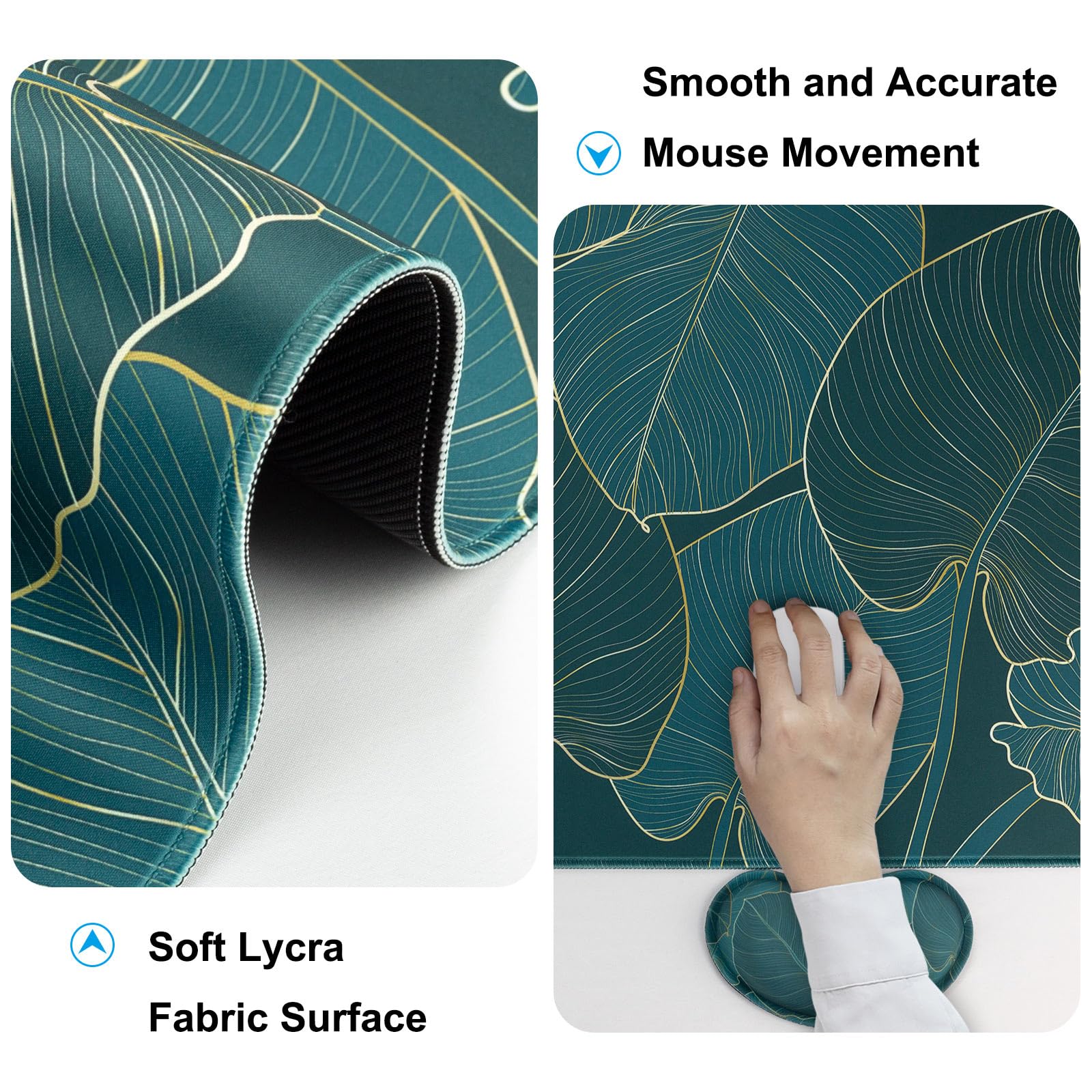 4 in 1 Mouse Pad and Keyboard Wrist Rest,Large Desk Mat,Coaster Set-Leaves