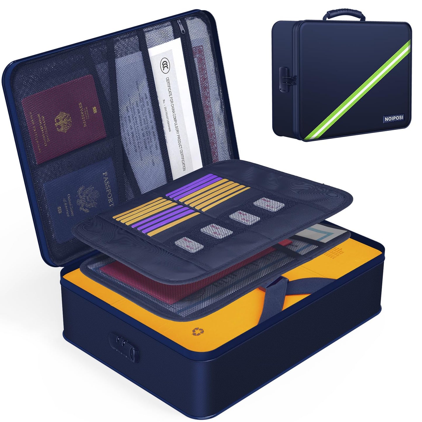 Noiposi 5200℉ Fireproof Document Box with Lock 16.1"x11.4"x4.3"- 8 Layers