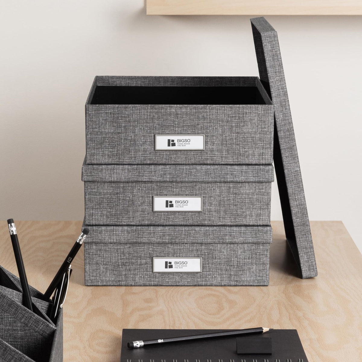 Bigso Oskar Canvas Fiberboard Document Letter Box for Important Paperwork A4 or Letter Size