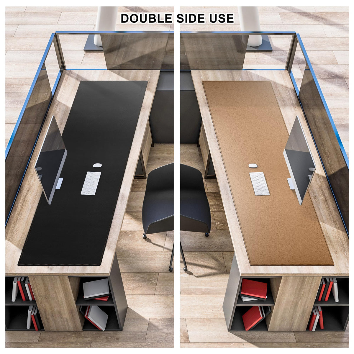 MAIDERN 59”x 19.6” Cork & Leather Desk Pad, Large Desk Mat (Black)