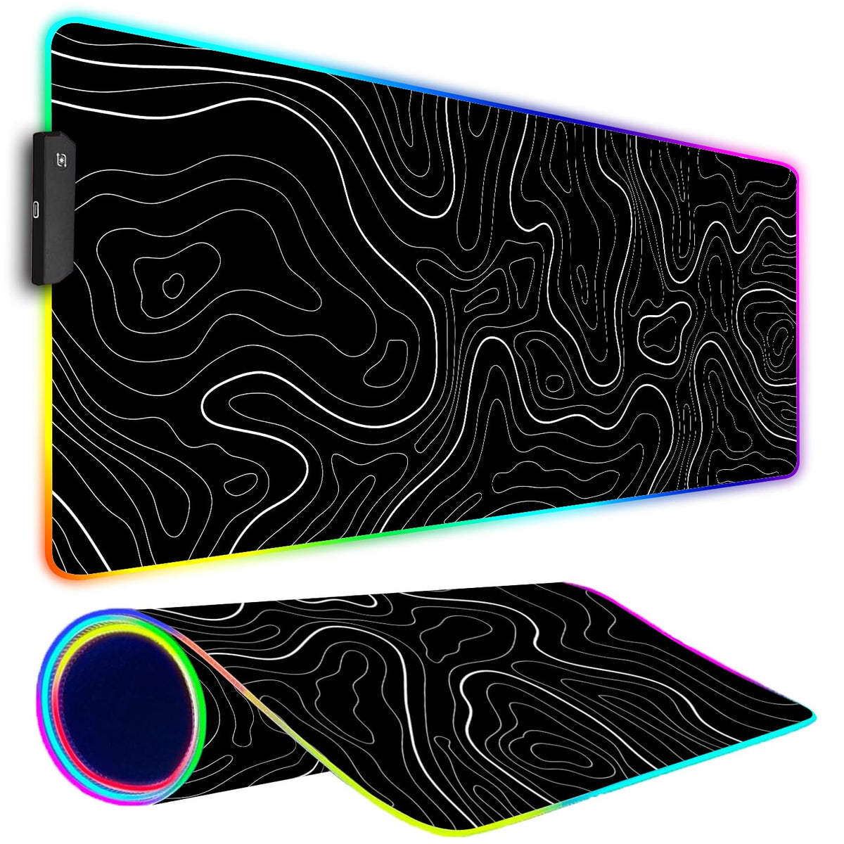 Armanza RGB Gaming Mouse Pad, Large Mouse pad with Led Light, Black Lines Non-Slip Rubber Base Big