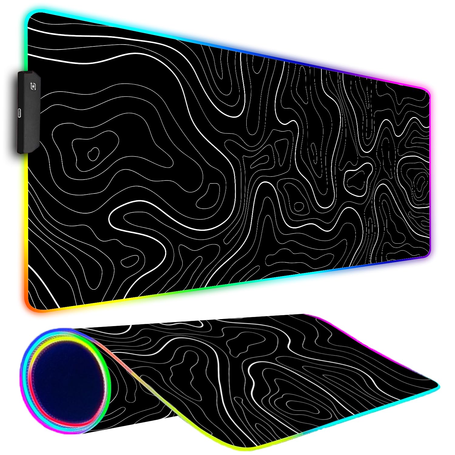 Armanza RGB Gaming Mouse Pad, Large Mouse pad with Led Light, Black Lines Non-Slip Rubber Base Big