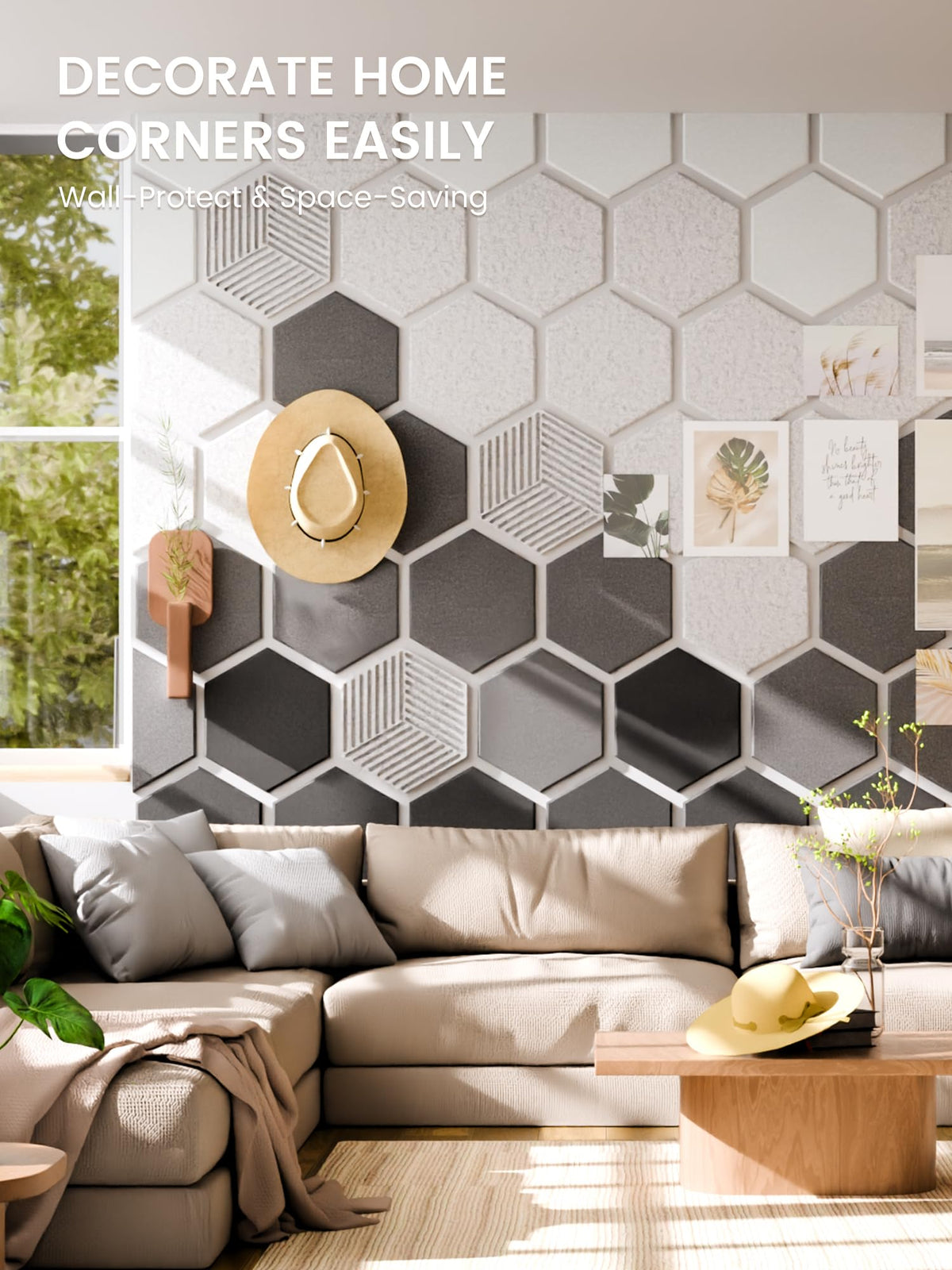 Fluxynara 10-Pack Hexagon Cork Board Alternative, Concrete Echo