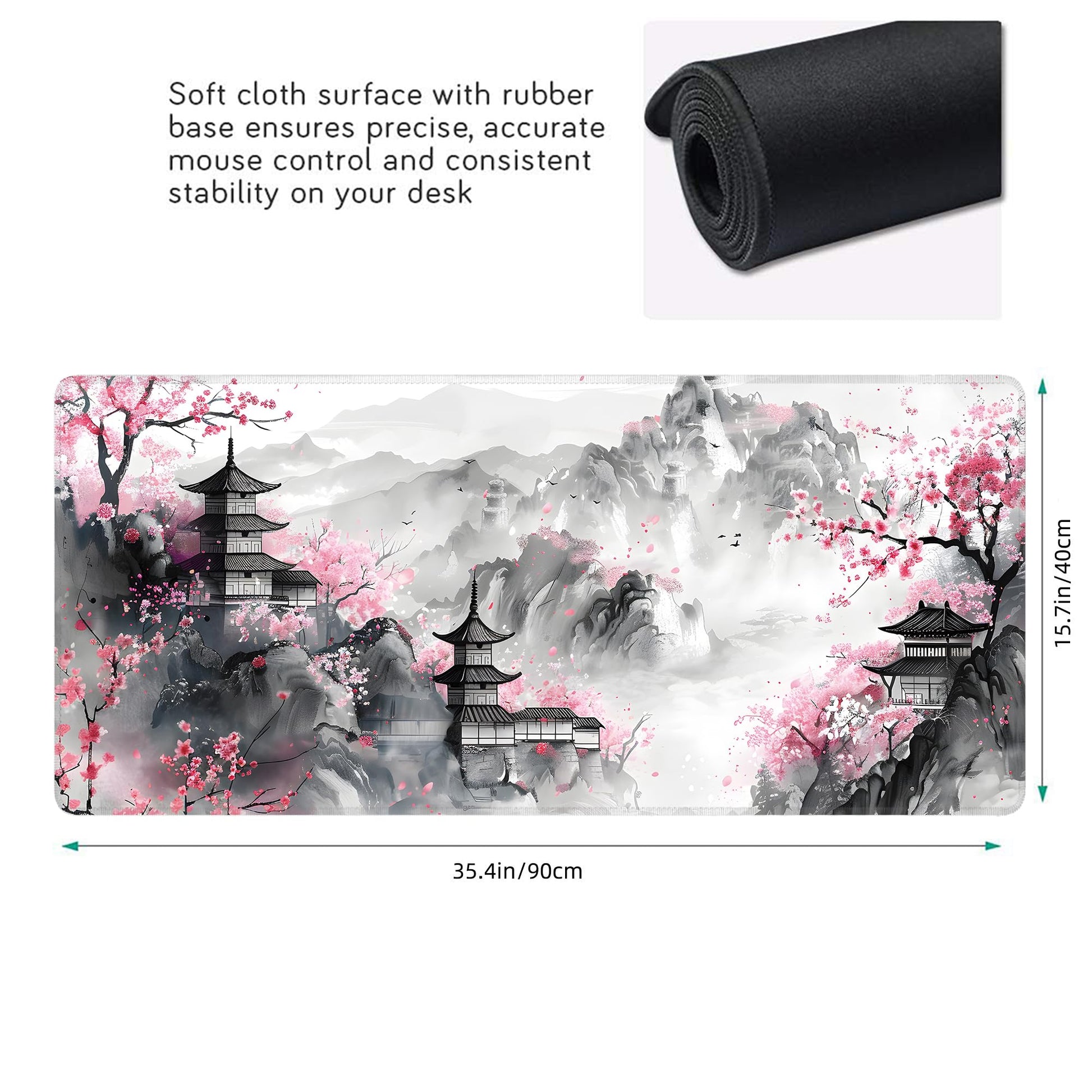 Japanese Cherry Blossom Large Mouse Pad,Gaming Keyboard Desk Pad,Extended Mouse Mat Non-Slip Rubber
