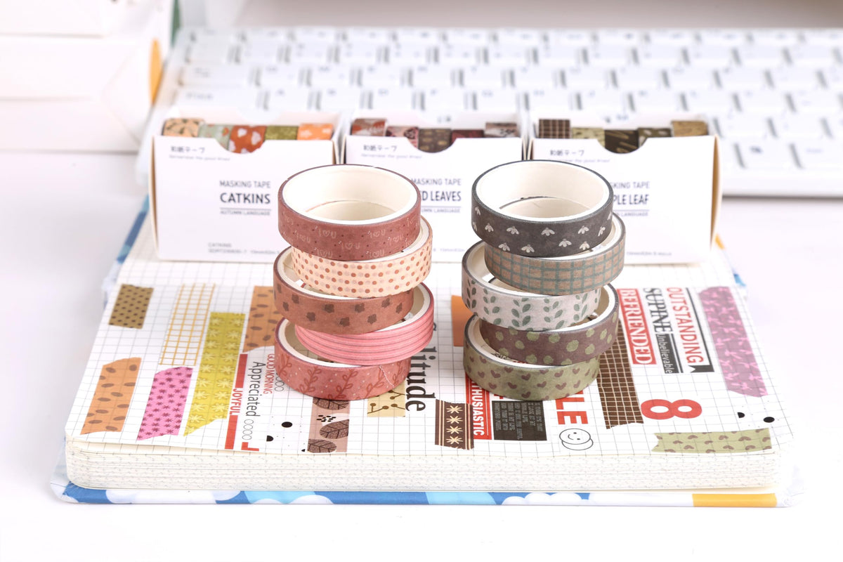 YUBX Basic Washi Tape Set 30 Rolls Plants Patterns Decorative Skinny Slim Masking Tapes for Arts
